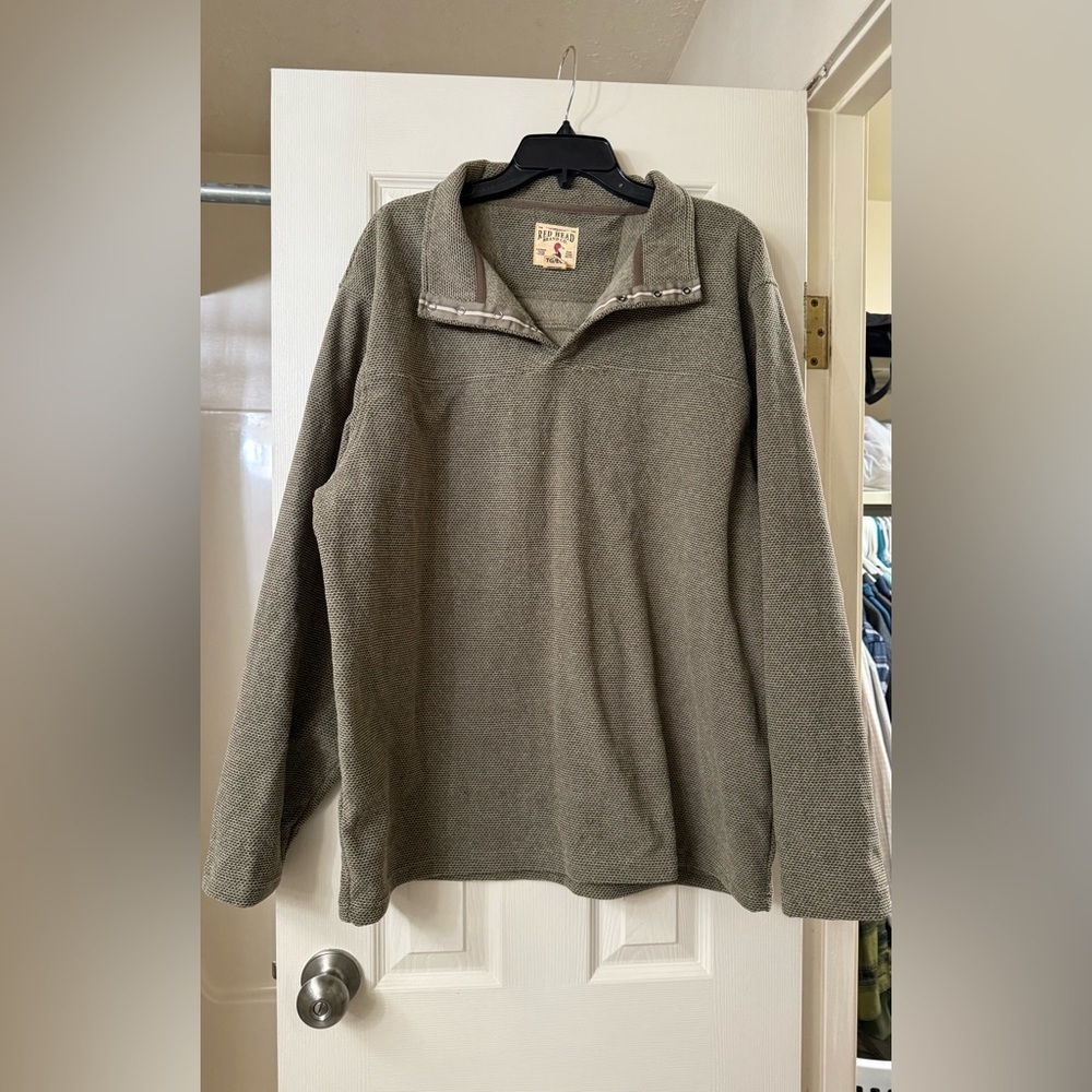 RedHead Sweater Mens X-Large Taupe Brown Heathered Henley Neckline Pullover XL